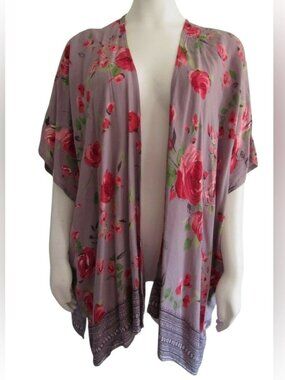 Angie Lavender Floral Boho Kimono Duster